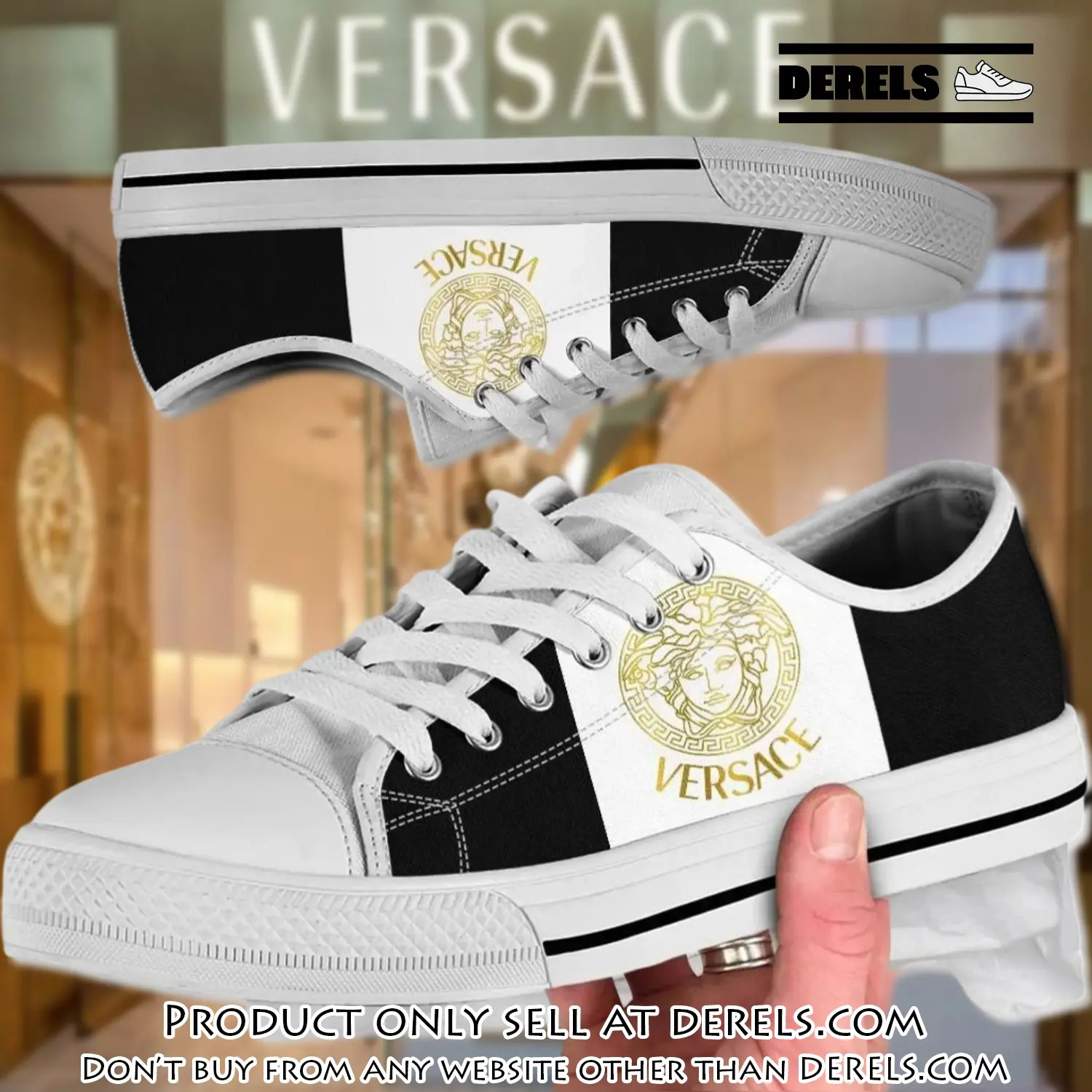 Versace logo black white low top canvas shoes luxury brand gifts for men women dr2033825